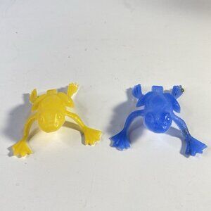 Vintage Hong Kong Plastic Toy Frogs Yellow and Blue 1970s